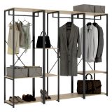 Guardaroba Grande Marrone Rovere Nero 4 Ripiani Appendiabiti 40x167h cm, Cassetti - Fairfax