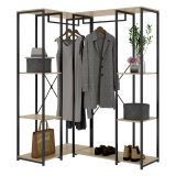 Guardaroba Grande Marrone Rovere Nero 5 Ripiani Appendiabiti 130x167h cm, Cassetti - Hollis