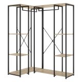 Guardaroba Grande Marrone Rovere Nero 5 Ripiani Appendiabiti 130x167h cm, Cassetti - Hollis
