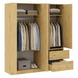 Guardaroba Grande Marrone Rovere Nodi 2 Ripiani Appendiabiti 195x205h cm, 2 Cassetti - Lesomiha
