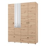 Guardaroba Grande Marrone Rovere Nodi Bianco 2 Ripiani 2 Cassetti 155x208h cm, Appendiabiti - Spigno