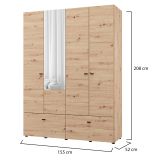 Guardaroba Grande Marrone Rovere Nodi Bianco 2 Ripiani 2 Cassetti 155x208h cm, Appendiabiti - Spigno