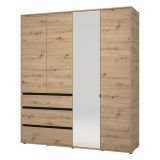 Guardaroba Grande Marrone Rovere Nodi Nero 4 Ripiani 3 Cassetti 183x211h cm, Appendiabiti - Rifreddoo