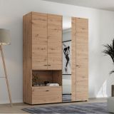 Guardaroba Grande Marrone Rovere Nodi Nero 4 Ripiani un Cassetto 155x208h cm, Appendiabiti - Omete