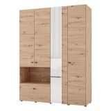 Guardaroba Grande Marrone Rovere Nodi Nero 4 Ripiani un Cassetto 155x208h cm, Appendiabiti - Omete