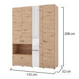Guardaroba Grande Marrone Rovere Nodi Nero 4 Ripiani un Cassetto 155x208h cm, Appendiabiti - Omete