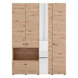 Guardaroba Grande Marrone Rovere Nodi Nero 4 Ripiani un Cassetto 155x208h cm, Appendiabiti - Omete
