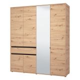 Guardaroba Grande Marrone Rovere Nodi Nero 4 Ripiani un Cassetto 182.5x210.5h cm, Appendiabiti - Rifreddo