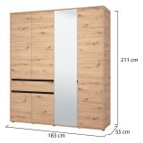 Guardaroba Grande Marrone Rovere Nodi Nero 4 Ripiani un Cassetto 182.5x210.5h cm, Appendiabiti - Rifreddo
