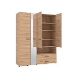 Guardaroba Grande Marrone Rovere Nodi Nero 5 Ripiani 3 Cassetti 161x205.5h cm, Appendiabiti - Teana
