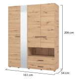 Guardaroba Grande Marrone Rovere Nodi Nero 5 Ripiani 3 Cassetti 161x205.5h cm, Appendiabiti - Teana
