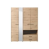 Guardaroba Grande Marrone Rovere Nodi Nero 5 Ripiani 3 Cassetti 161x205.5h cm, Appendiabiti - Teana