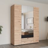 Guardaroba Grande Marrone Rovere Nodi Nero 7 Ripiani 2 Cassetti 155x208h cm, Appendiabiti - Watamu