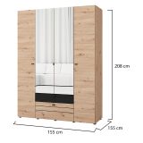 Guardaroba Grande Marrone Rovere Nodi Nero 7 Ripiani 2 Cassetti 155x208h cm, Appendiabiti - Watamu