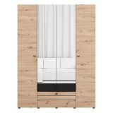 Guardaroba Grande Marrone Rovere Nodi Nero 7 Ripiani 2 Cassetti 155x208h cm, Appendiabiti - Watamu