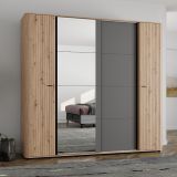 Guardaroba Grande Marrone Rovere Nodi Nero Antracite Appendiabiti 10 Ripiani 232x219h cm, 4 Ante - Hakone