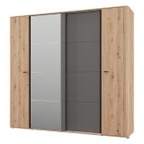 Guardaroba Grande Marrone Rovere Nodi Nero Antracite Appendiabiti 10 Ripiani 232x219h cm, 4 Ante - Hakone