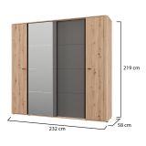 Guardaroba Grande Marrone Rovere Nodi Nero Antracite Appendiabiti 10 Ripiani 232x219h cm, 4 Ante - Hakone