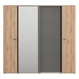 Guardaroba Grande Marrone Rovere Nodi Nero Antracite Appendiabiti 10 Ripiani 232x219h cm, 4 Ante - Hakone