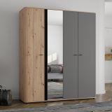 Guardaroba Grande Marrone Rovere Nodi Nero Antracite Appendiabiti 2 Ripiani 180x211h cm, 4 Vani - Truth
