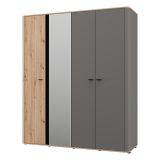 Guardaroba Grande Marrone Rovere Nodi Nero Antracite Appendiabiti 2 Ripiani 180x211h cm, 4 Vani - Truth