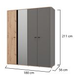 Guardaroba Grande Marrone Rovere Nodi Nero Antracite Appendiabiti 2 Ripiani 180x211h cm, 4 Vani - Truth