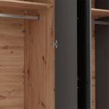 Guardaroba Grande Marrone Rovere Nodi Nero Antracite Appendiabiti 2 Ripiani 180x211h cm, 4 Vani - Truth