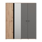 Guardaroba Grande Marrone Rovere Nodi Nero Antracite Appendiabiti 2 Ripiani 180x211h cm, 4 Vani - Truth