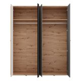 Guardaroba Grande Marrone Rovere Nodi Nero Antracite Appendiabiti 2 Ripiani 180x211h cm, 4 Vani - Truth