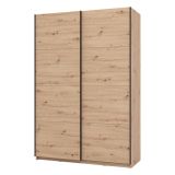 Guardaroba Grande Marrone Rovere Nodi Nero Appendiabiti 2 Ripiani 145.5x217.5h cm, Apertura Scorrevole - Tredozio