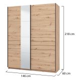 Guardaroba Grande Marrone Rovere Nodi Nero Appendiabiti 2 Ripiani 145.5x217.5h cm, Apertura Scorrevole - Vialone