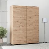 Guardaroba Grande Marrone Rovere Nodi Nero Appendiabiti 2 Ripiani 155x208h cm, 4 Vani - Soris