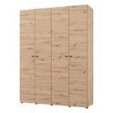 Guardaroba Grande Marrone Rovere Nodi Nero Appendiabiti 2 Ripiani 155x208h cm, 4 Vani - Soris