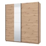 Guardaroba Grande Marrone Rovere Nodi Nero Appendiabiti 2 Ripiani 195x217.5h cm, Apertura Scorrevole - Porlezza