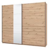 Guardaroba Grande Marrone Rovere Nodi Nero Appendiabiti 2 Ripiani 245x217.5h cm, Apertura Scorrevole - Peio