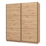 Guardaroba Grande Marrone Rovere Nodi Nero Appendiabiti 5 Ripiani 179x210h cm, Apertura Scorrevole - Cerchio
