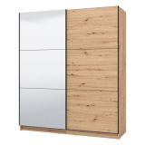 Guardaroba Grande Marrone Rovere Nodi Nero Appendiabiti 5 Ripiani 179x210h cm, Apertura Scorrevole - Verzino