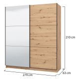 Guardaroba Grande Marrone Rovere Nodi Nero Appendiabiti 5 Ripiani 179x210h cm, Apertura Scorrevole - Verzino