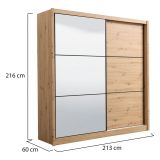 Guardaroba Grande Marrone Rovere Nodi Nero Appendiabiti 5 Ripiani 213x215.5h cm, Apertura Scorrevole - Pelago