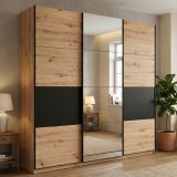 Guardaroba Grande Marrone Rovere Nodi Nero Appendiabiti 6 Ripiani 262.5x224h cm, Apertura Scorrevole - Lavenone