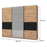 Guardaroba Grande Marrone Rovere Nodi Nero Appendiabiti 6 Ripiani 262.5x224h cm, Apertura Scorrevole - Lavenone