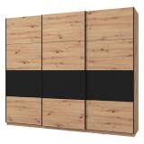 Guardaroba Grande Marrone Rovere Nodi Nero Appendiabiti 6 Ripiani 262.5x224h cm, Apertura Scorrevole - Miggiano