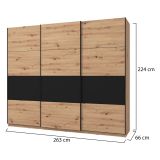 Guardaroba Grande Marrone Rovere Nodi Nero Appendiabiti 6 Ripiani 262.5x224h cm, Apertura Scorrevole - Miggiano