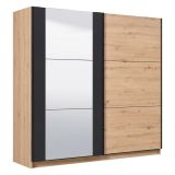 Guardaroba Grande Marrone Rovere Nodi Nero Appendiabiti 8 Ripiani 217x210h cm, Apertura Scorrevole - Gandino