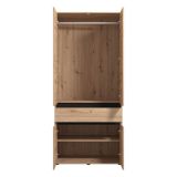 Guardaroba Grande Marrone Rovere Nodi Nero Rovere Nodi 3 Ripiani Appendiabiti 93x210.5h cm, Apertura Battente - Vimercati