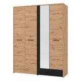 Guardaroba Grande Marrone Rovere Nodi Nero un Cassetto 5 Ripiani 157.5x203.5h cm, Appendiabiti - Lisio