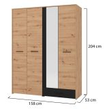 Guardaroba Grande Marrone Rovere Nodi Nero un Cassetto 5 Ripiani 157.5x203.5h cm, Appendiabiti - Lisio