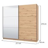 Guardaroba Grande Marrone Rovere Nodi Trasparente Appendiabiti 8 Ripiani 217x210h cm, Apertura Scorrevole - Soncino