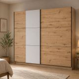 Guardaroba Grande Marrone Rovere Nodi Trasparente Appendiabiti 8 Ripiani 236.5x210h cm, Apertura Scorrevole - Sorgono