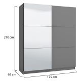 Guardaroba Grande Nero Antracite 5 Ripiani Appendiabiti 179x210h cm, 2 Ante - Verzino